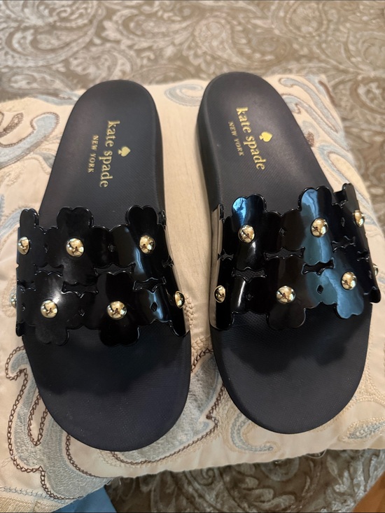 kate spade Shoes - kate spade Black Floral Patent Stud Slide Sandals